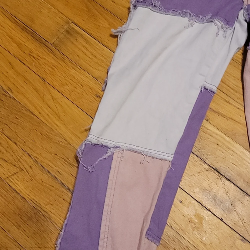 Frayed Pink Purple pacthwork jeans sz xs - Picture 6 of 11